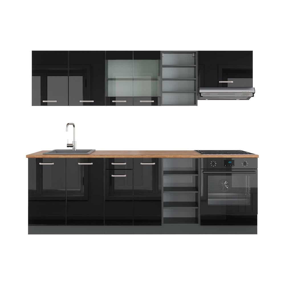 Vicco KUCHYŇSKÝ KOUT R-Line Vysoce lesklá černá/antracitová 240 cm , PD Dub