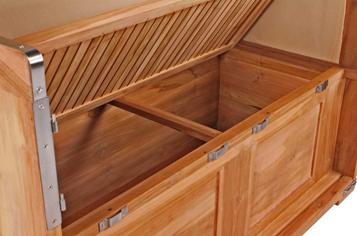 STRANDKORB SEEBLICK 2 Sitzer Teak - Blau/Braun, Metall (125/170/80cm) - Mr. Deko