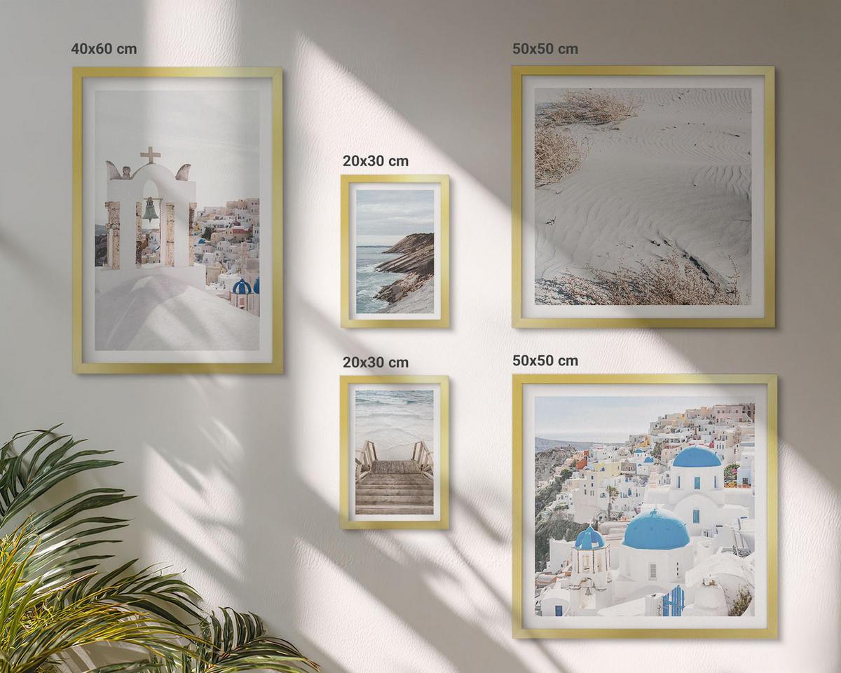 BILDER SET 5er Set - 50x50 cm & 20x30 cm & 40x60 cm Goldrahmen - Meeresarchitektur Santorin - Goldfarben, Kunststoff (40/60cm) - TULUP