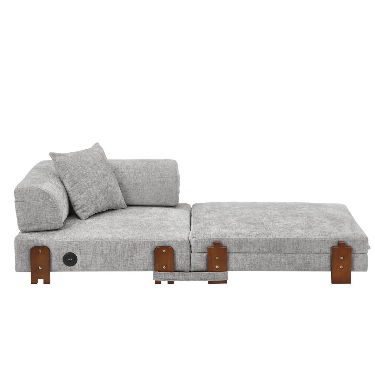 SCHLAFSOFA aus Stoff Hellgrau mit USB-, Type-C-Anschluss, Stauraum und Schlaffunktion - Hellgrau, Textil (84/48/170.5cm) - Modfu