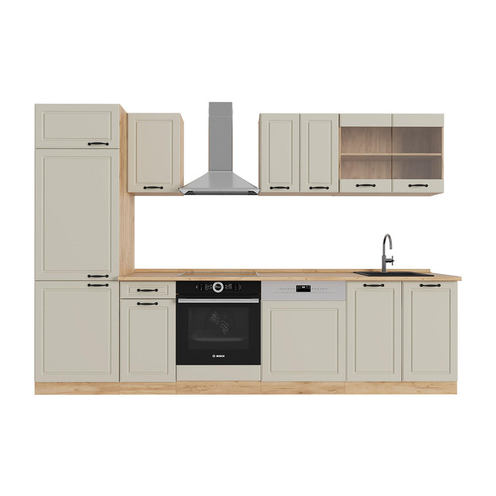 Vicco Küchenzeile Beige, Honigeiche 300x206.8x60 cm