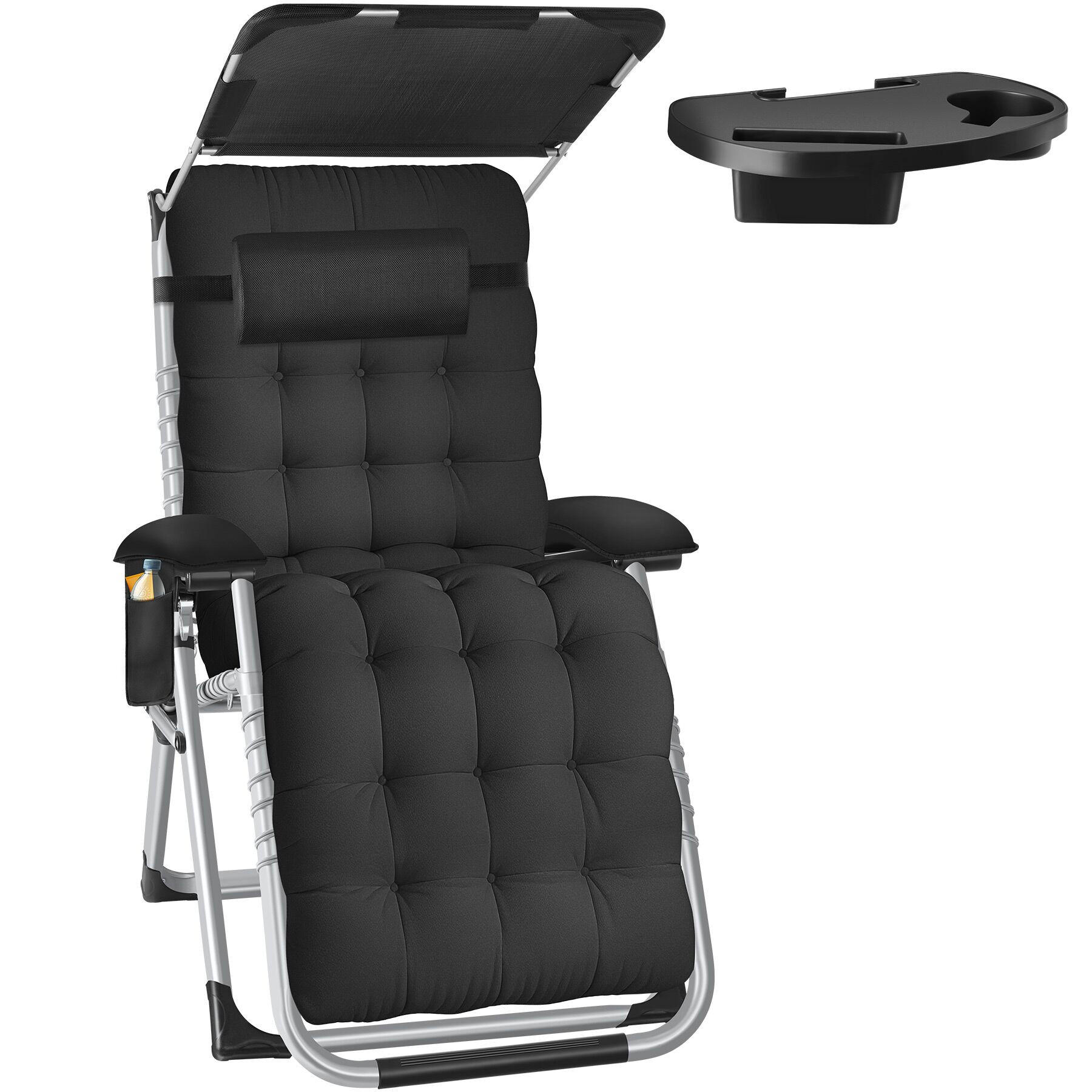 SONNENLIEGE Cloud II, mit Ablagetisch und Stautasche, schwarz - Schwarz, Kunststoff (84/103/168cm) - tectake