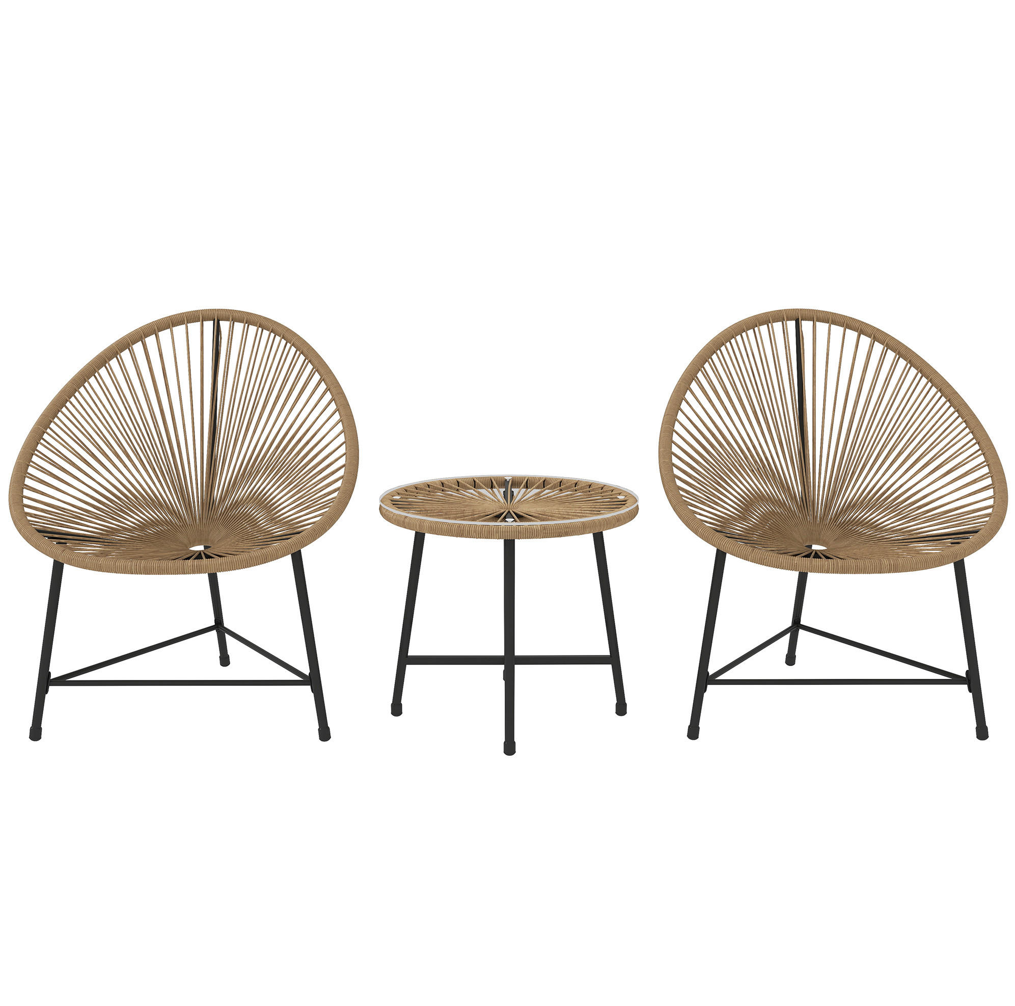 BALKONMÖBEL-SET 72/68/81 cm natur aus Rattan mit 2 Stühlen, Tisch und Glasplatte - Naturfarben, Naturmaterialien - OKWISH