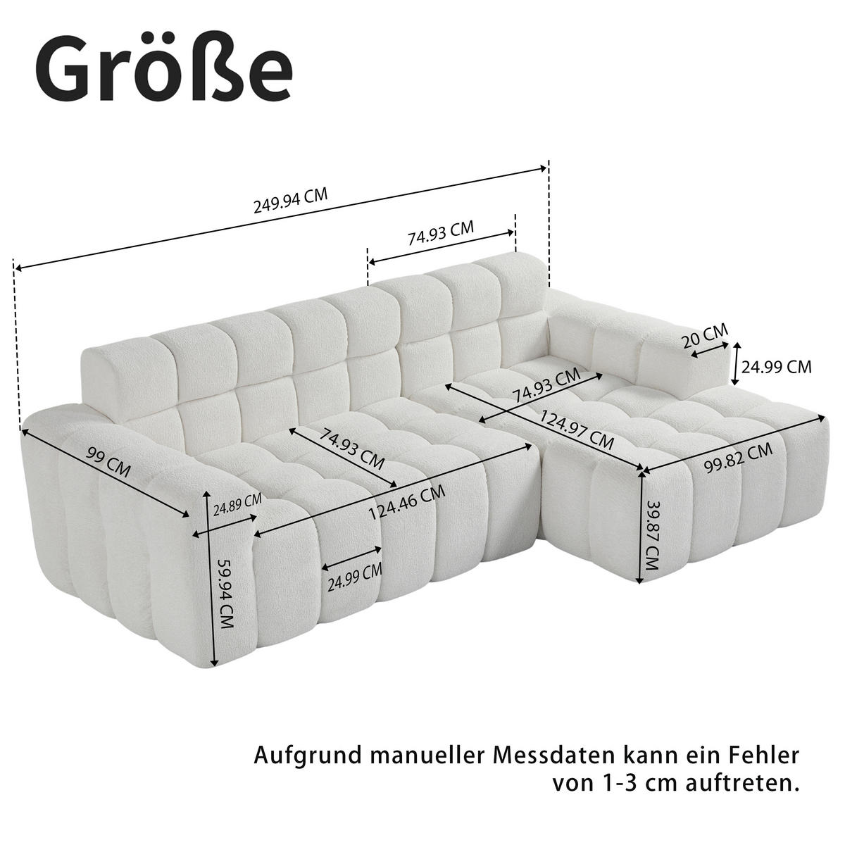 ECKSOFA 249,9/99/59,9 cm Weiß Modulares Sofa L-Form - Weiß, Textil (249.9/99cm) - OKWISH