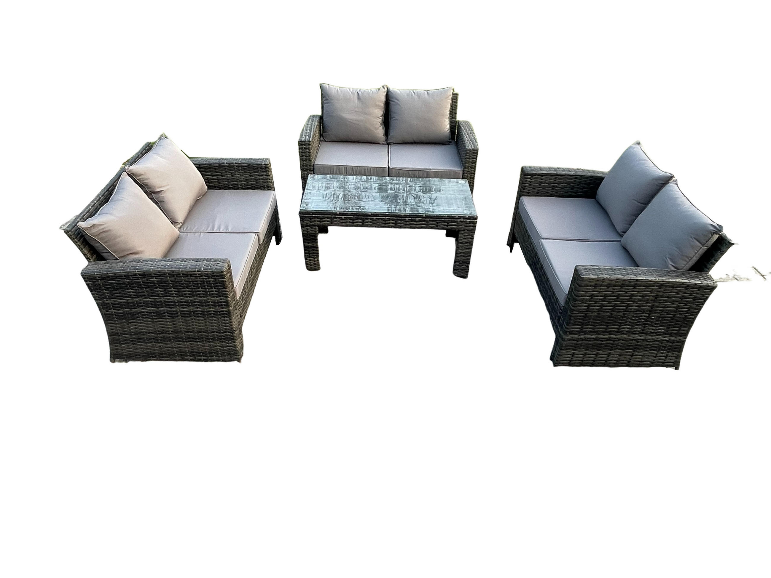 GARTENGARNITUR Polyrattan Dunkelgrau 6-Sitzer - Dunkelgrau, Metall - Fimous