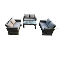 GARTENGARNITUR Polyrattan Dunkelgrau 6-Sitzer - Dunkelgrau, Metall - Fimous