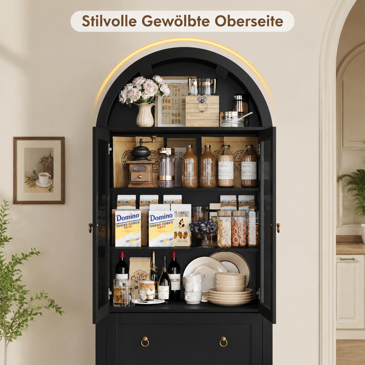 AUFBEWAHRUNGSSCHRANK 170cm Glastüren Schubladen Schwarz - Schwarz, Holzwerkstoff (80/170/36cm) - FLIEKS