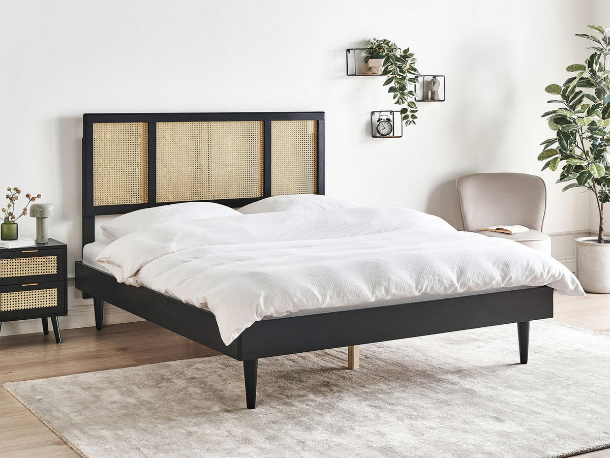 BETT mit Lattenrost 160x200 cm Schwarz Auray - Schwarz, Holz (160/200cm) - Beliani