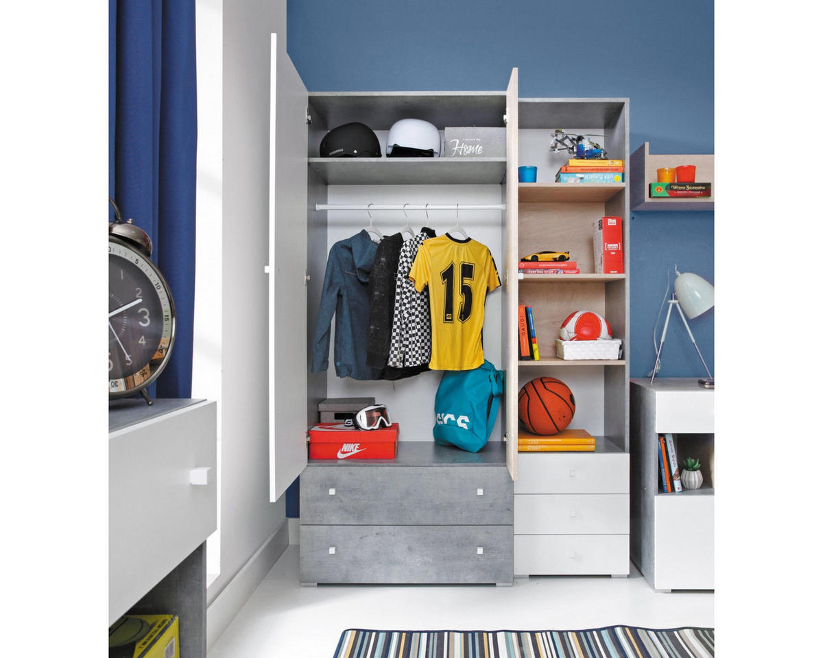 KINDERKLEIDERSCHRANK SIMON 03 80/50/190 Grau/Weiß/Sonoma Eiche - Weiß/Grau, Holzwerkstoff (80/190/50cm) - Deine Möbel 24