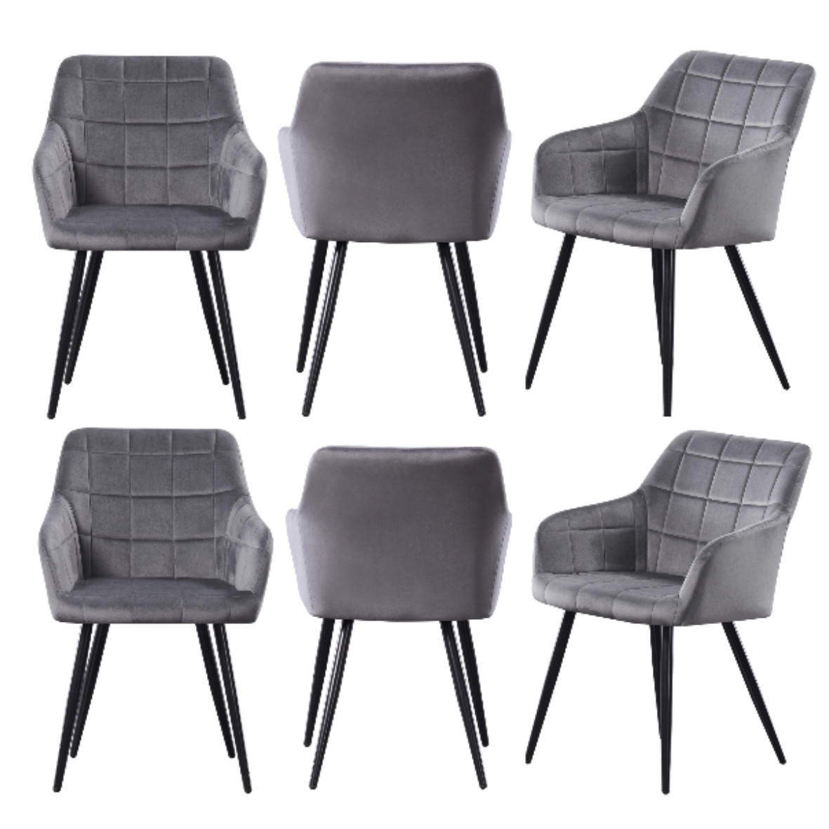 ESSZIMMERSTUHL Samt 6-teilig Grau - Grau, Metall (55/82/59cm) - Life Interiors