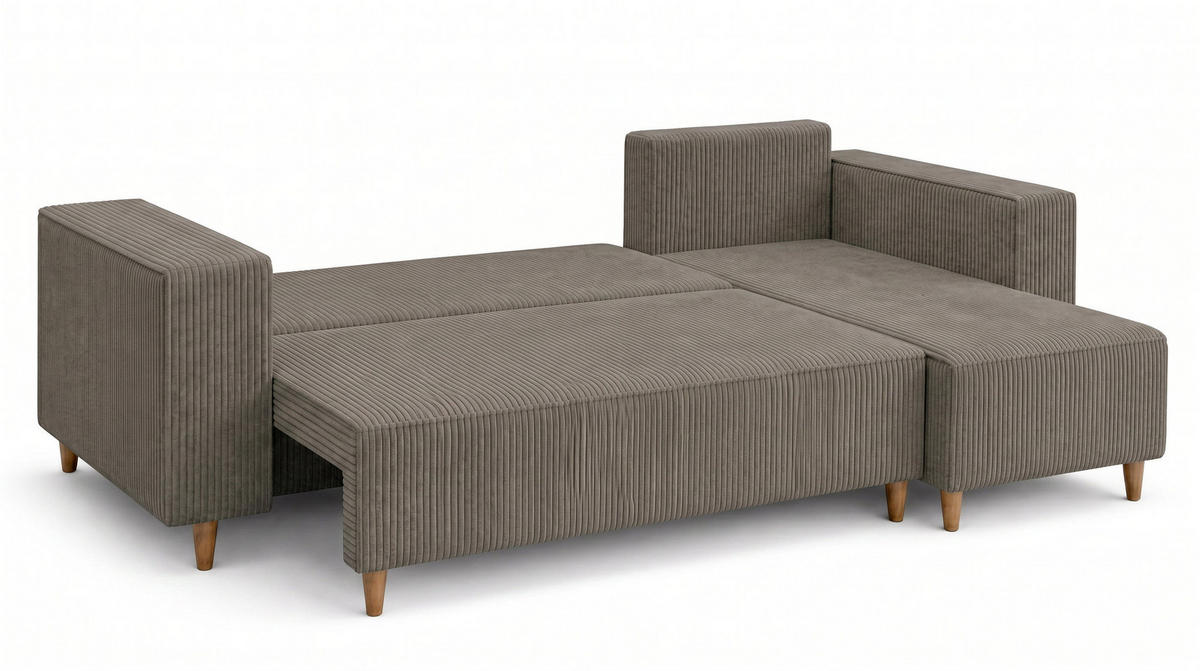 ECKSOFA mit Schlaffunktion und Bettkasten Rio, Ecksofa Cordstoff Grau, Ottomane Universal, 249x142 cm - Grau, Textil (249/142cm) - Marpur