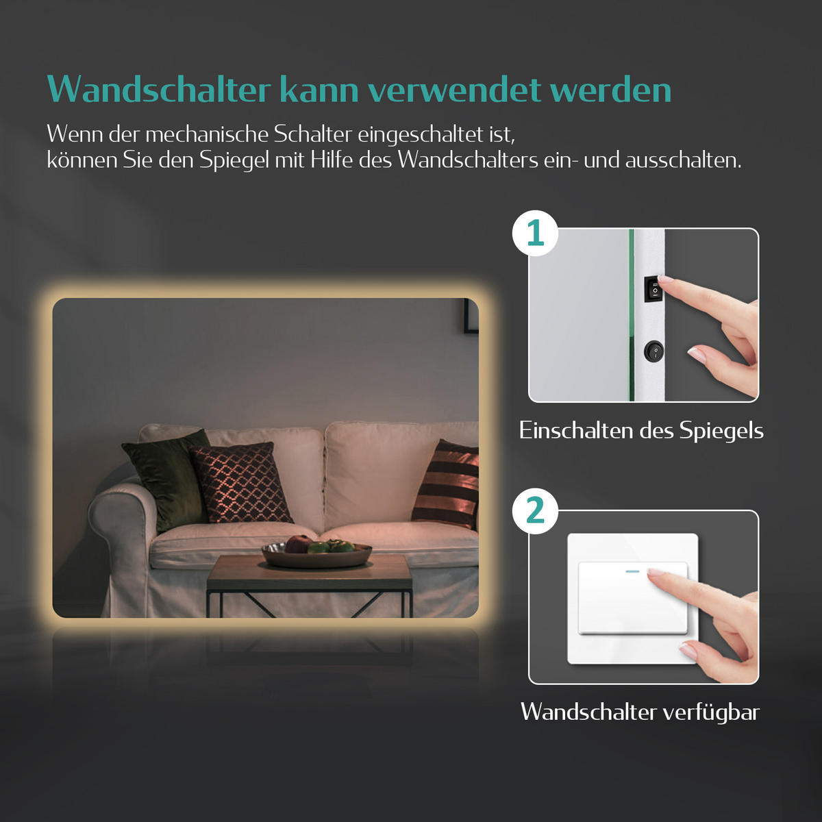 BADSPIEGEL mit Anti-Beschlag Beleuchtung Rechteckig 60/40 cm - Weiß, Glas (40/3.6/60cm) - EMKE