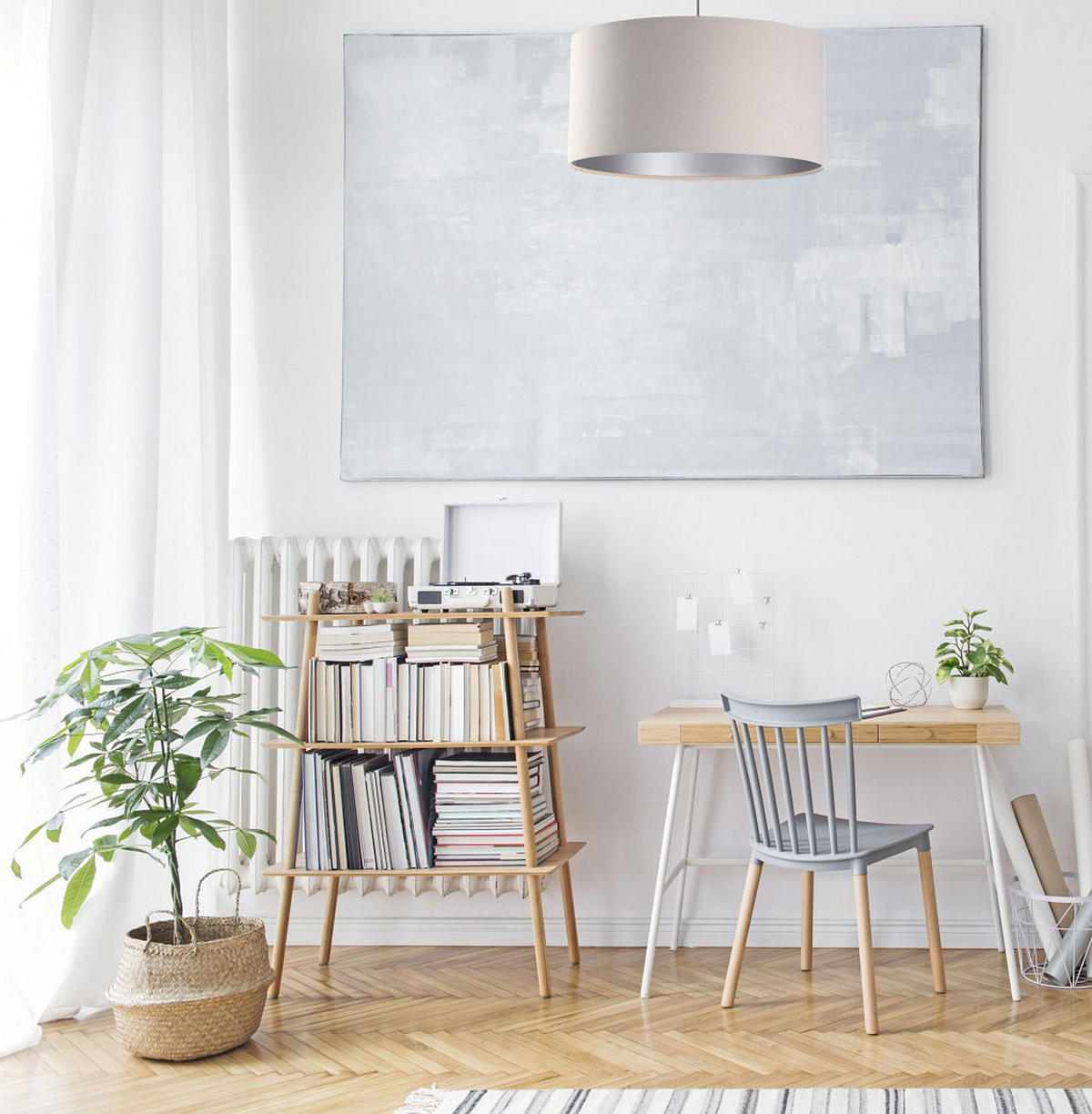 HÄNGELEUCHTE Silber 50/25 cm - Beige/Silberfarben, Kunststoff (50/0.8/25cm) - ONZENO
