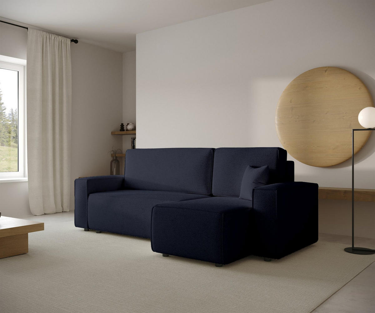 ECKSOFA Copertino Dunkelblau beidseitig montierbar - Schwarz/Dunkelblau, Kunststoff/Textil (244/145cm) - Selsey