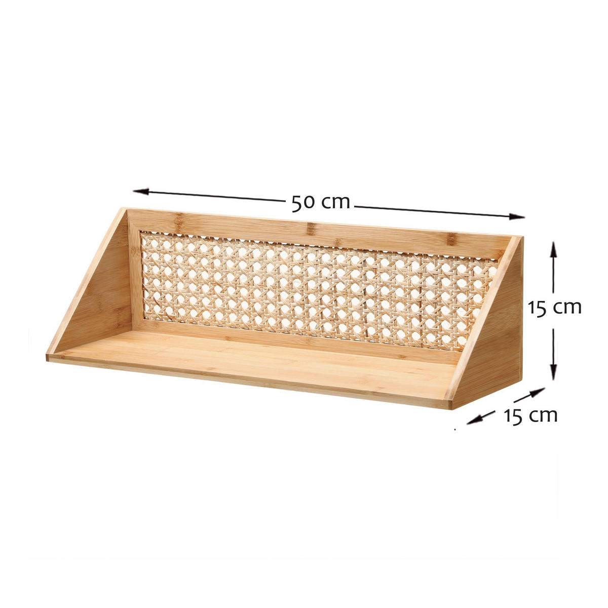 WANDREGAL aus Bambus und natürlichem Rattan - 50 cm - Eschefarben, Holzwerkstoff (15/15/32cm) - Calicosy