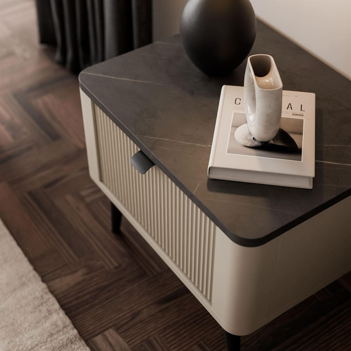 NACHTTISCH AUTUMN auf hohen Beinen, Kaschmir / Grauer Stein - Beige/Schwarz, Holzwerkstoff (50/42/40cm) - Lookway