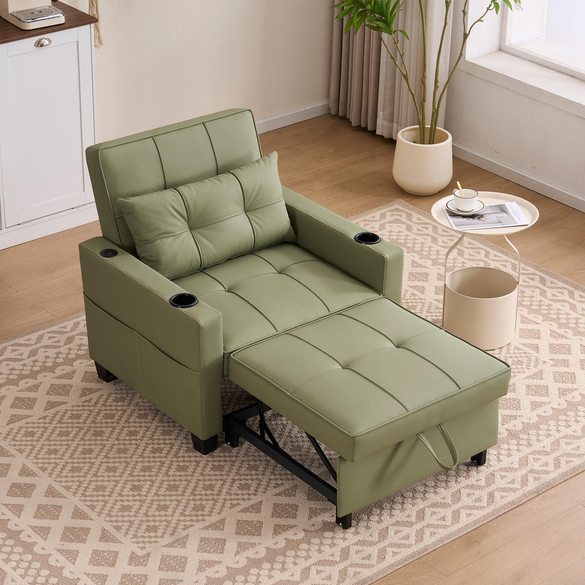 SCHLAFSESSEL DE-35007 3-in-1 mit USB und Getränkehaltern Grün - Grün, Metall (87/84/74cm) - ComfortXL