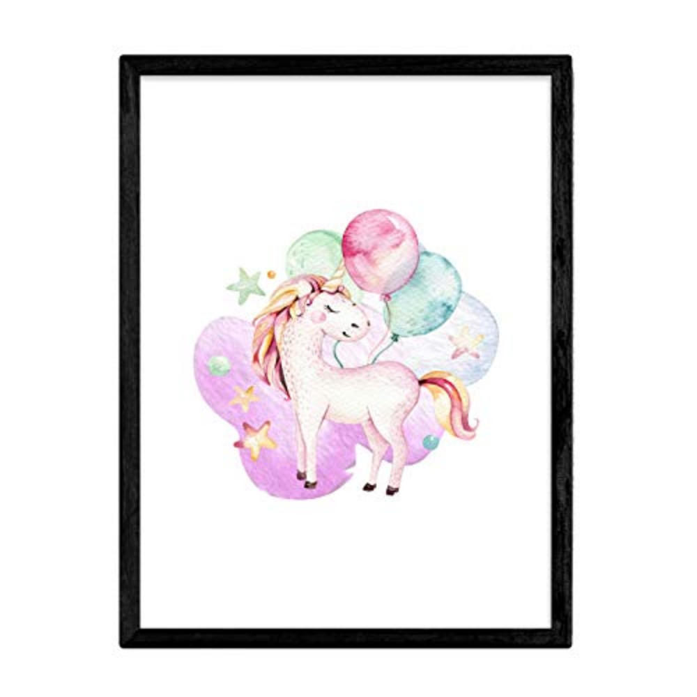 POSTER Kinder Tiere Einhorn Ballons A3 Rahmenlos - Klar, Papier (29.7/5/42cm) - Nacnic