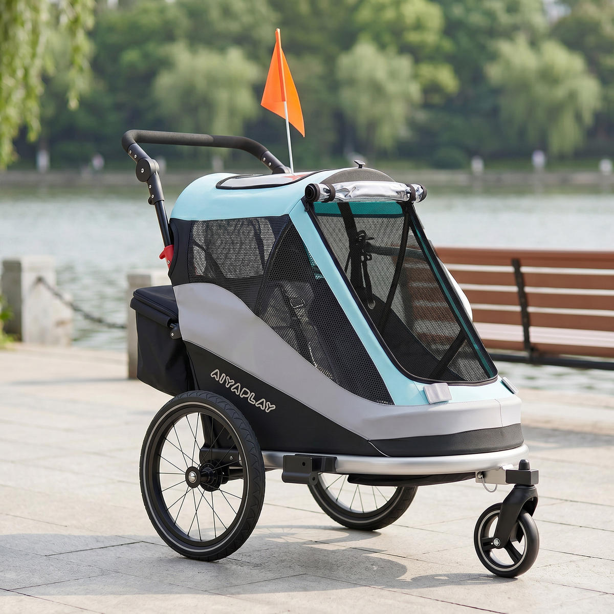 KINDER-FAHRRADANHÄNGER Stahl Aluminium Hellblau - Hellblau, Metall (65/98/155cm) - AIYAPLAY