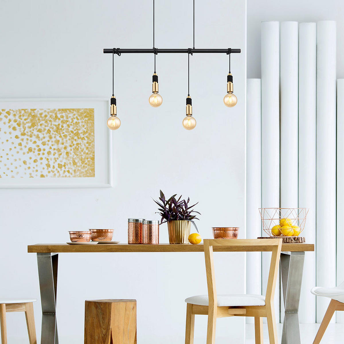 HÄNGELEUCHTE Messing Schwarz 4-Flammig - Schwarz, Metall (100/6/120cm) - Globo Lighting