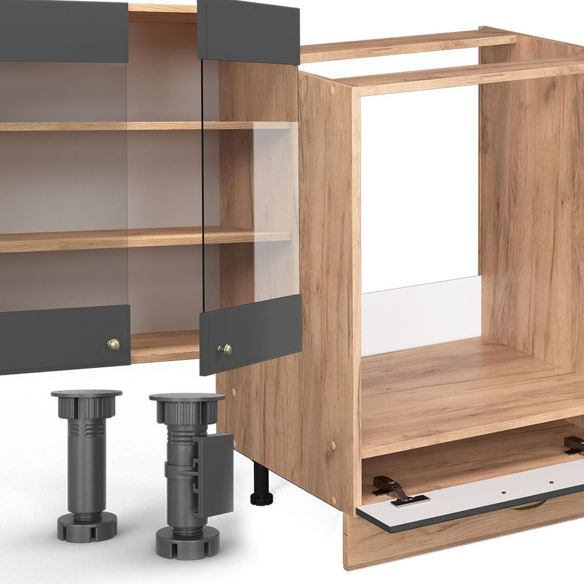 KÜCHENZEILE Fame-Line Anthrazit Landhaus/Goldkraft Eiche 355 cm ohne AP - Dunkelgrau/Eiche Wotan, Holzwerkstoff (355/81.6/46cm) - Vicco