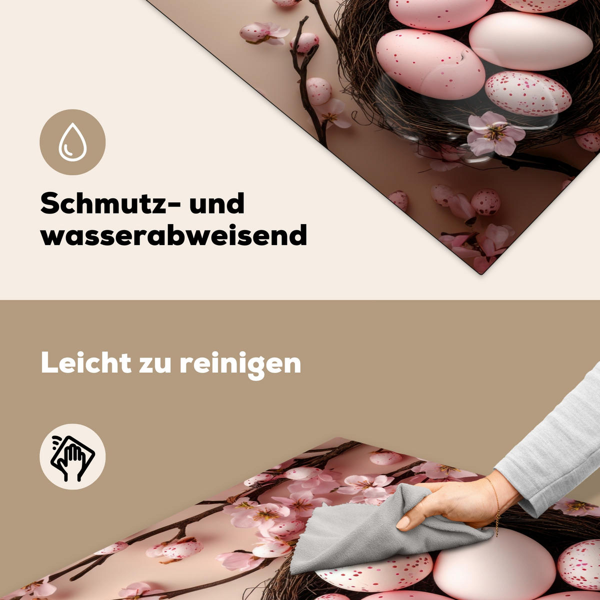 HERDABDECKPLATTE Rosa - Blüten - Eier Induktionsmatte 78x78 cm - Hellrosa, Kunststoff (78/78/0.2cm) - MuchoWow