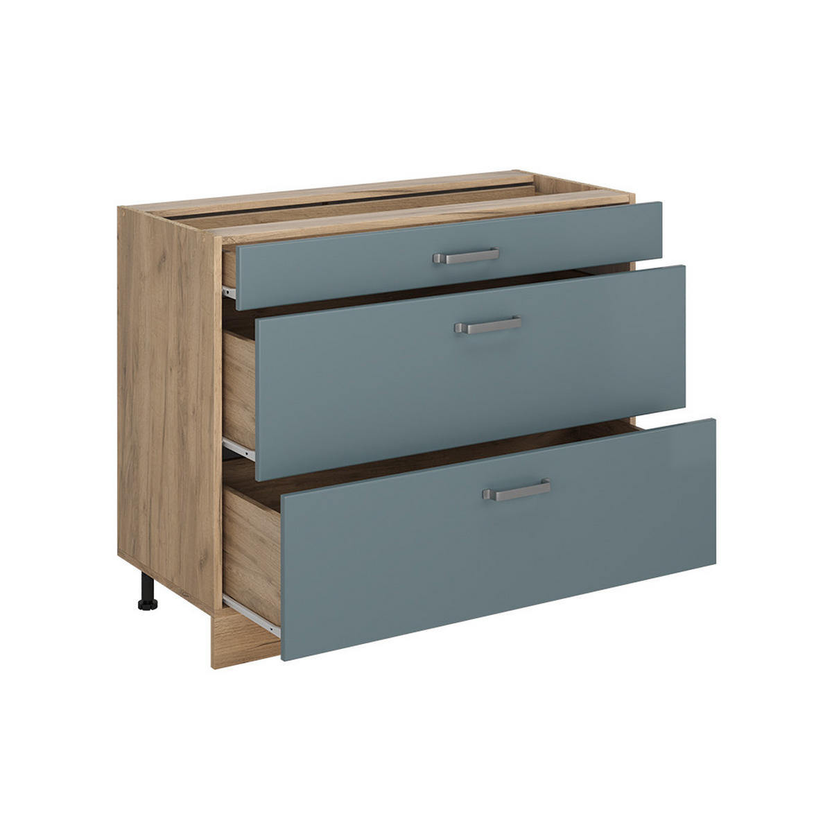SPODNJA OMARICA ZA KUHINJO R-Line, Modro-siva/Zlati hrast z močjo, 100 cm pracovní deska Zlatý mocný dub - barve hrasta/modrosiva, leseni material (100/81.6/60cm) - Vicco