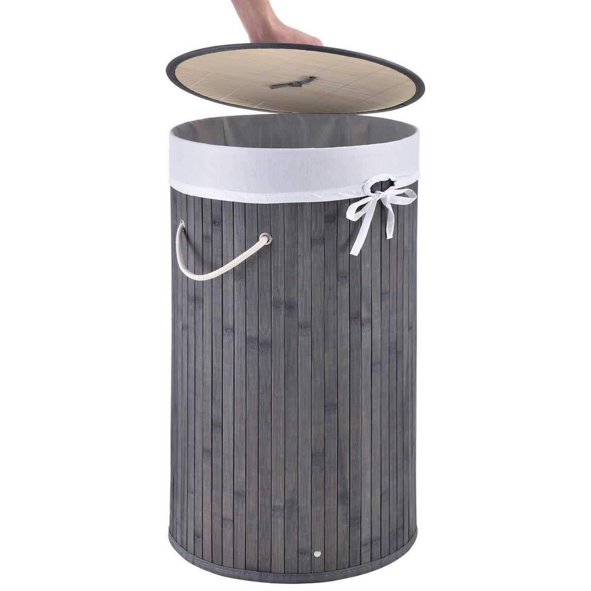 WÄSCHEKORB Curly-Round 55 L grau - Grau, Holz (35/60/35cm) - Juskys