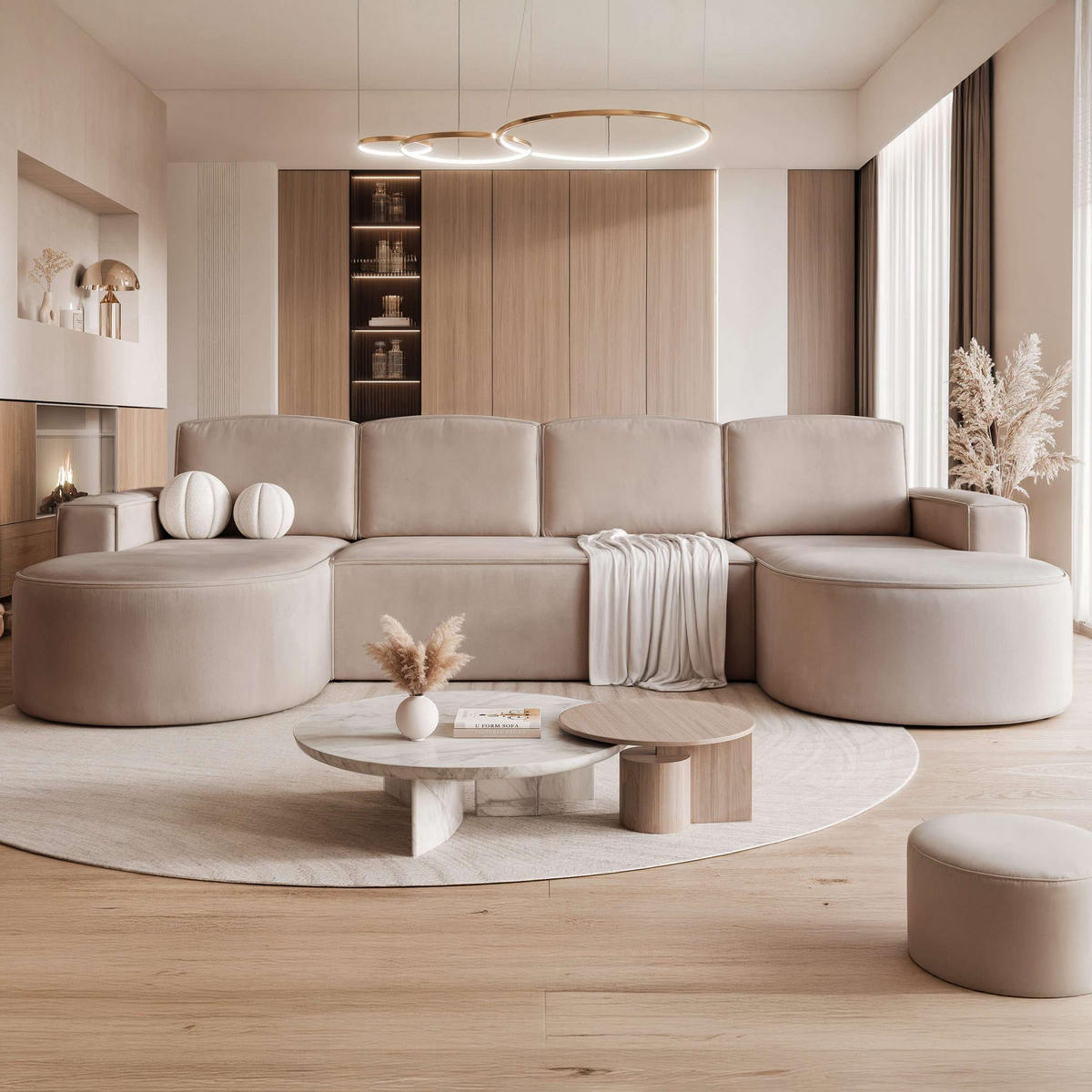 WOHNLANDSCHAFT U-Form mit Schlaffunktion, Braun - Braun, Textil (316/88/157cm) - Idohome