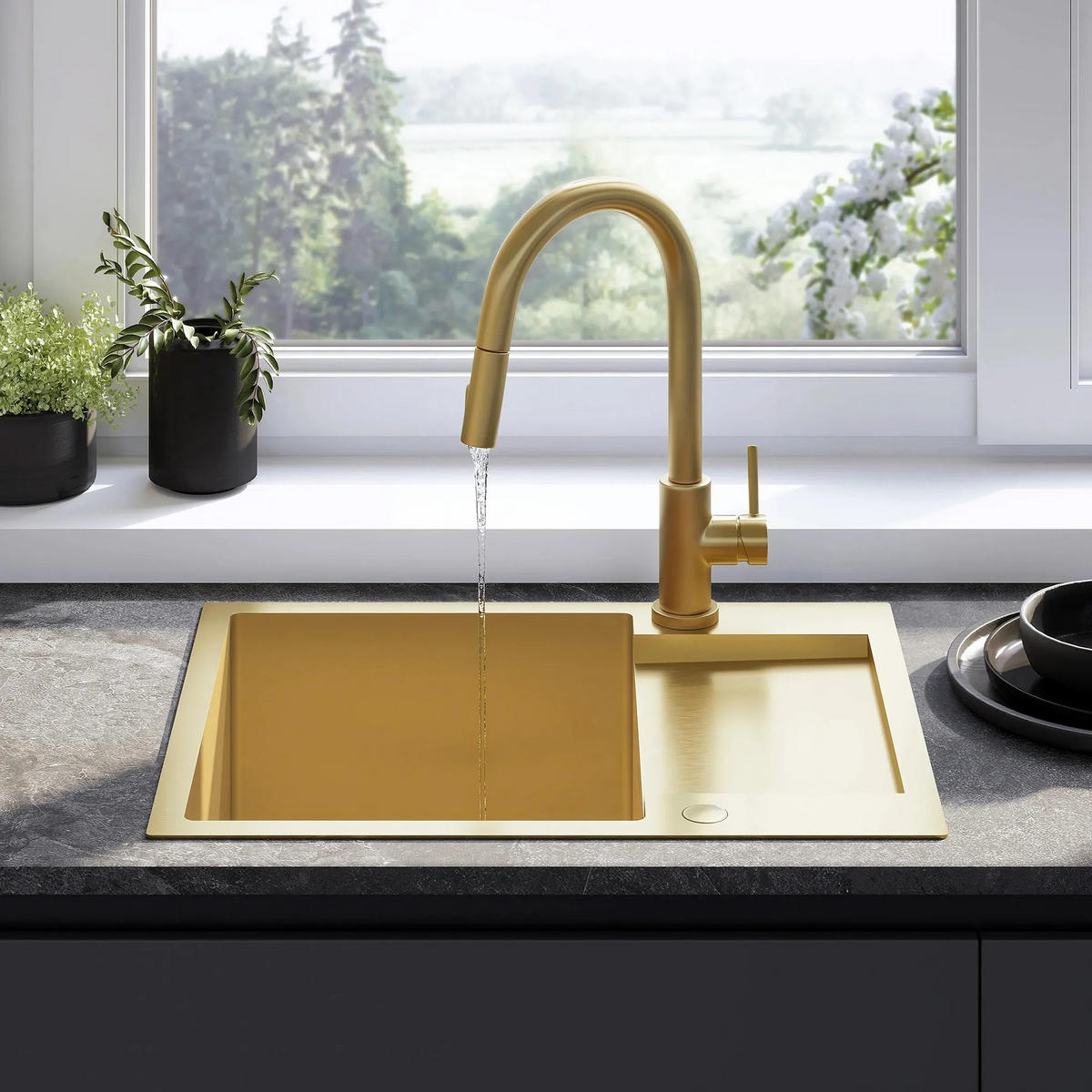EDELSTAHLSPÜLE Rea Paul Brush Gold ohne Küchenarmatur - Goldfarben, Metall (48/19/60cm) - REA