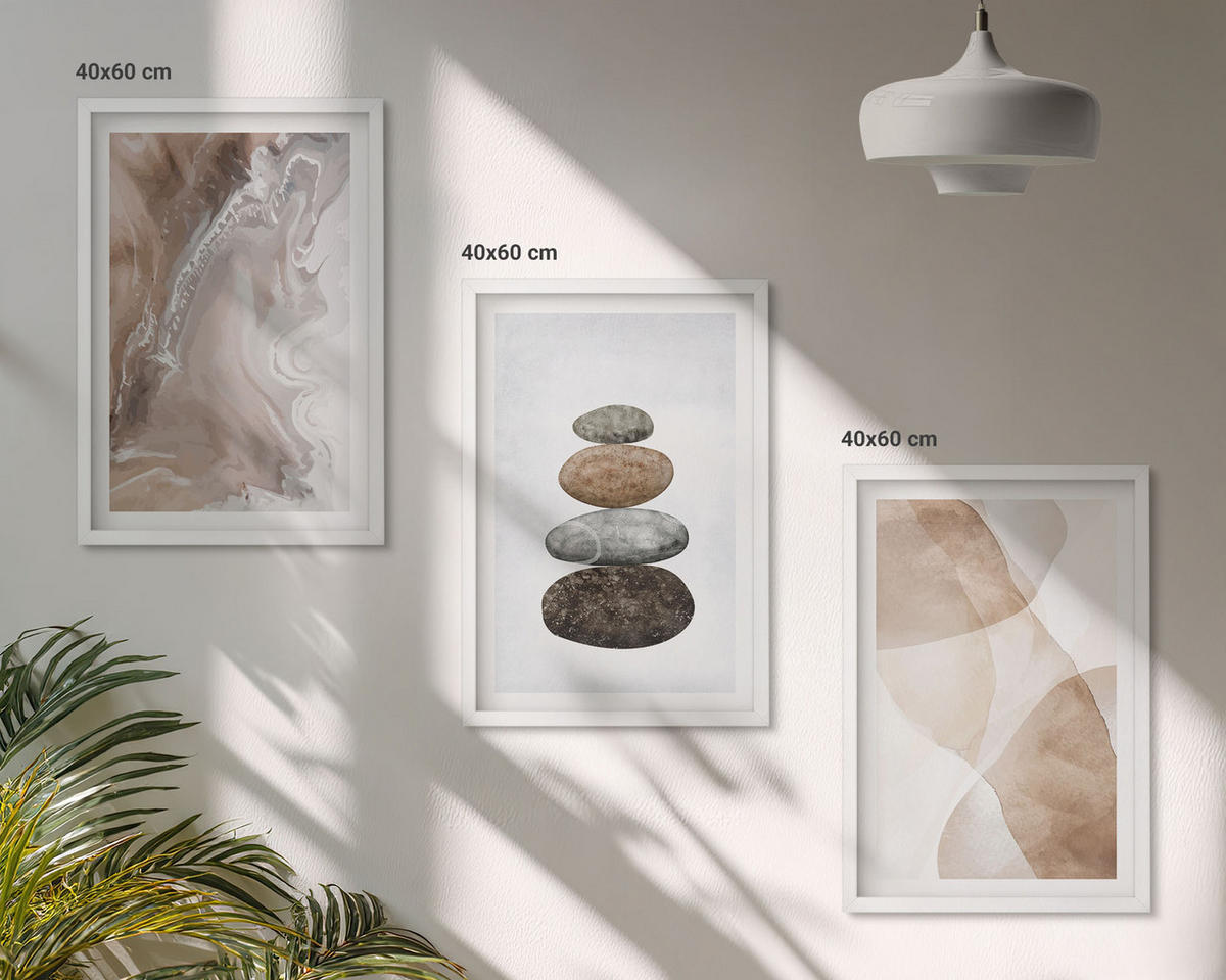 WANDBILDER 3er-Set - 40x60 cm Weißer Rahmen - Abstrakte Pastellformen - Weiß, Kunststoff (40/60cm) - ArtPrintCave
