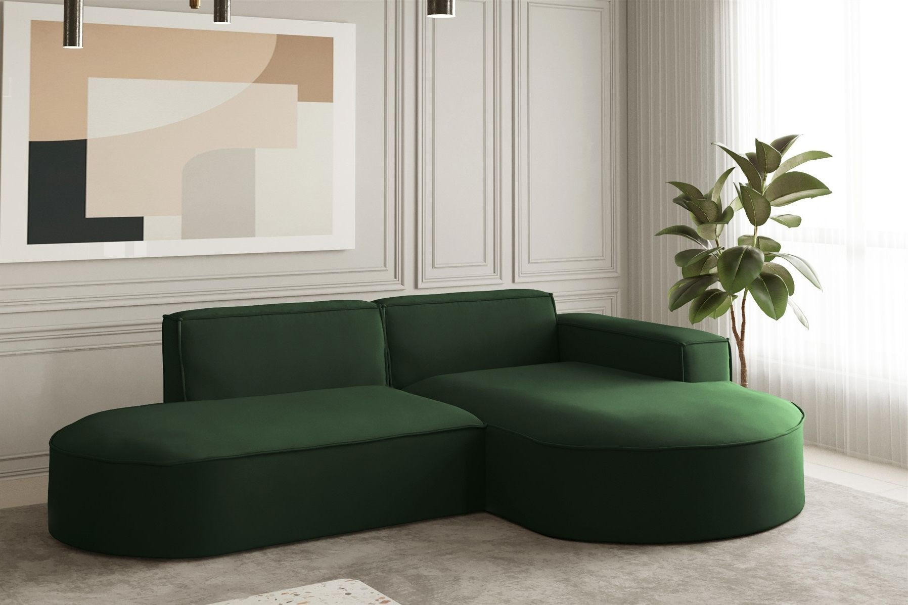 ECKSOFA Palma Xs Ottomane Opera Velvet - Grün, Holzwerkstoff/Textil (236/165cm) - Fun Möbel