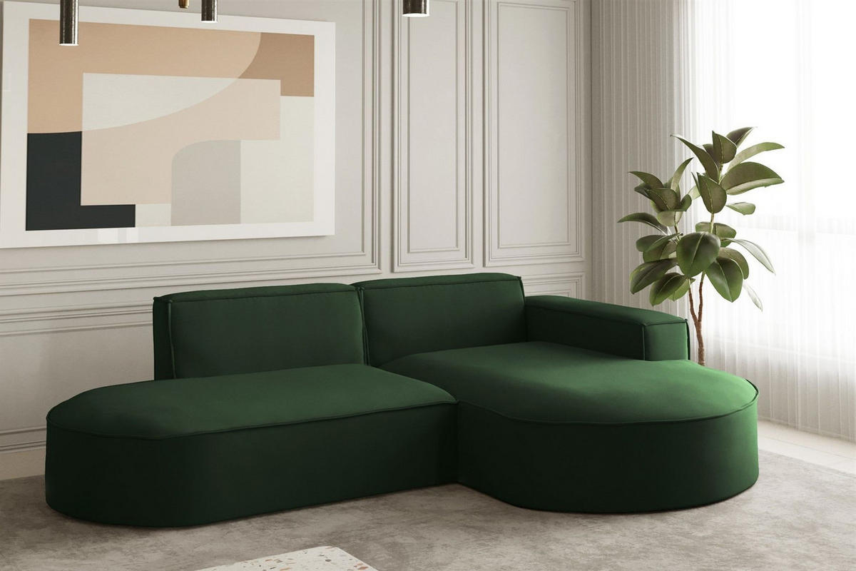 ECKSOFA Palma Xs Ottomane Opera Velvet - Grün, Holzwerkstoff/Textil (236/165cm) - Fun Möbel