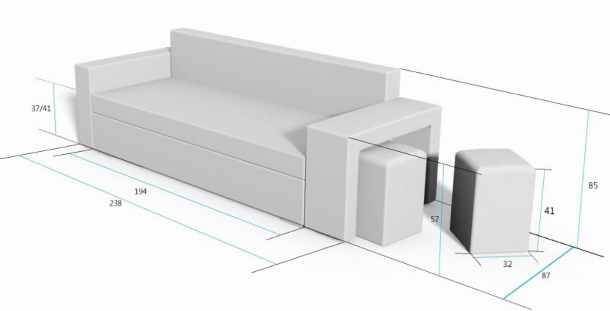 SITZSOFA Grün TANGO Mit Hockern - Grün, Textil (238/85/87cm) - Sepro Meble