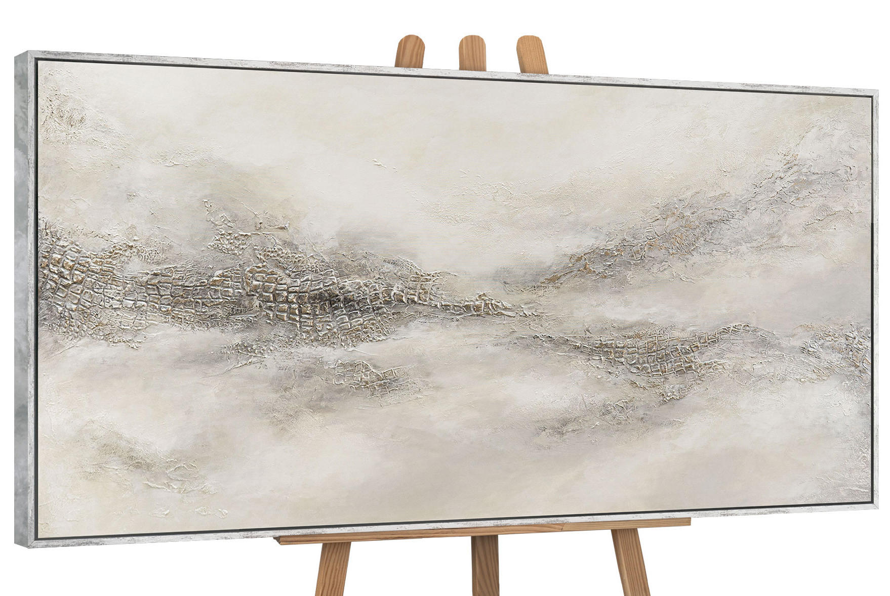 GEMÄLDE Nebulöse Ferne Schattenfugenrahmen Hellgrau 160x80 cm - Hellgrau, Holz (160/80cm) - YS-art gallery