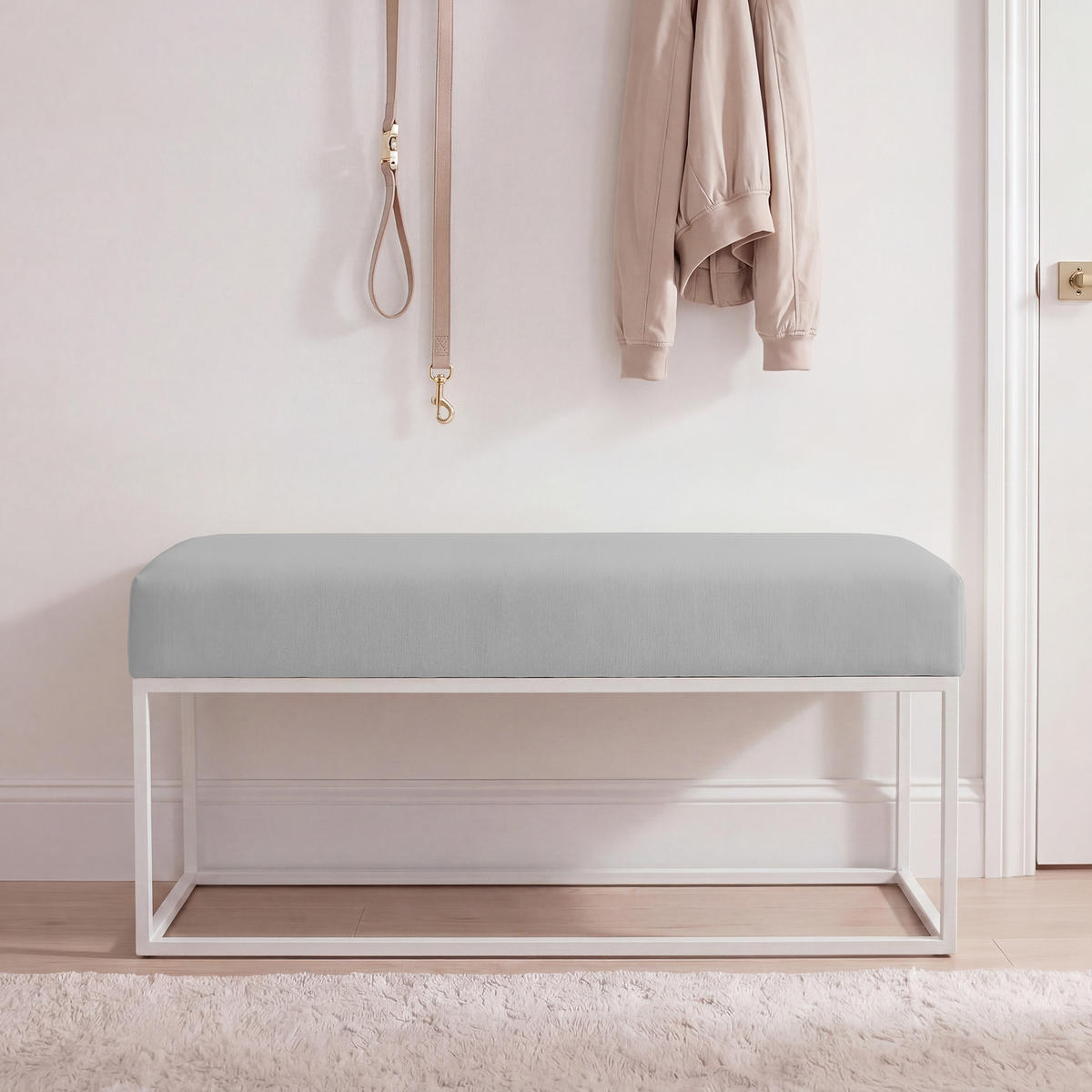 POLSTERBANK STELLA 100 cm Metallgestell, Weiß / Grau - Weiß/Grau, Textil/Metall (100/44/30cm) - Idohome