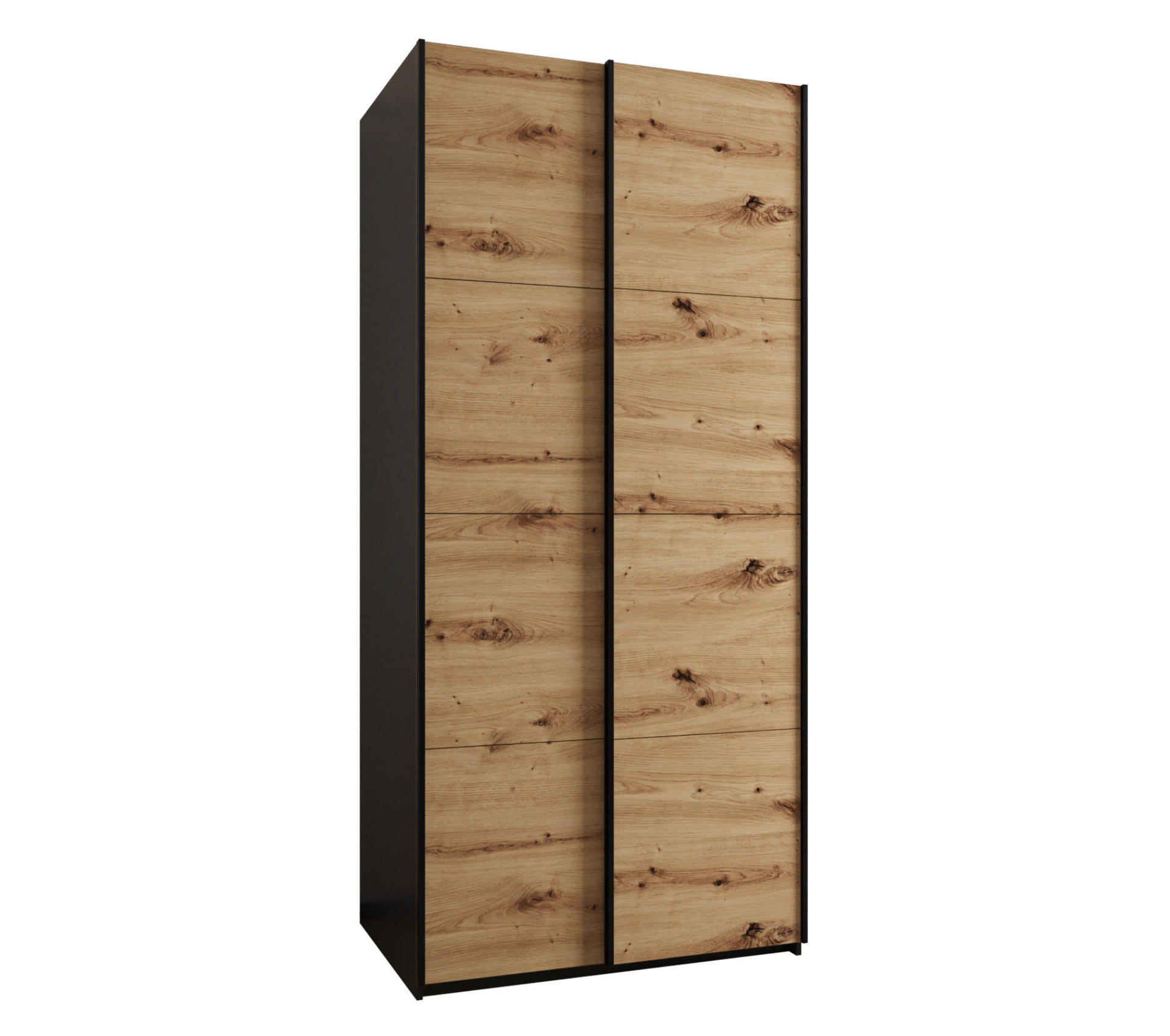 Abiks Möbel Schwebetürenschrank Schwarz, Eiche Artisan, Schwarz 100x245x64 cm