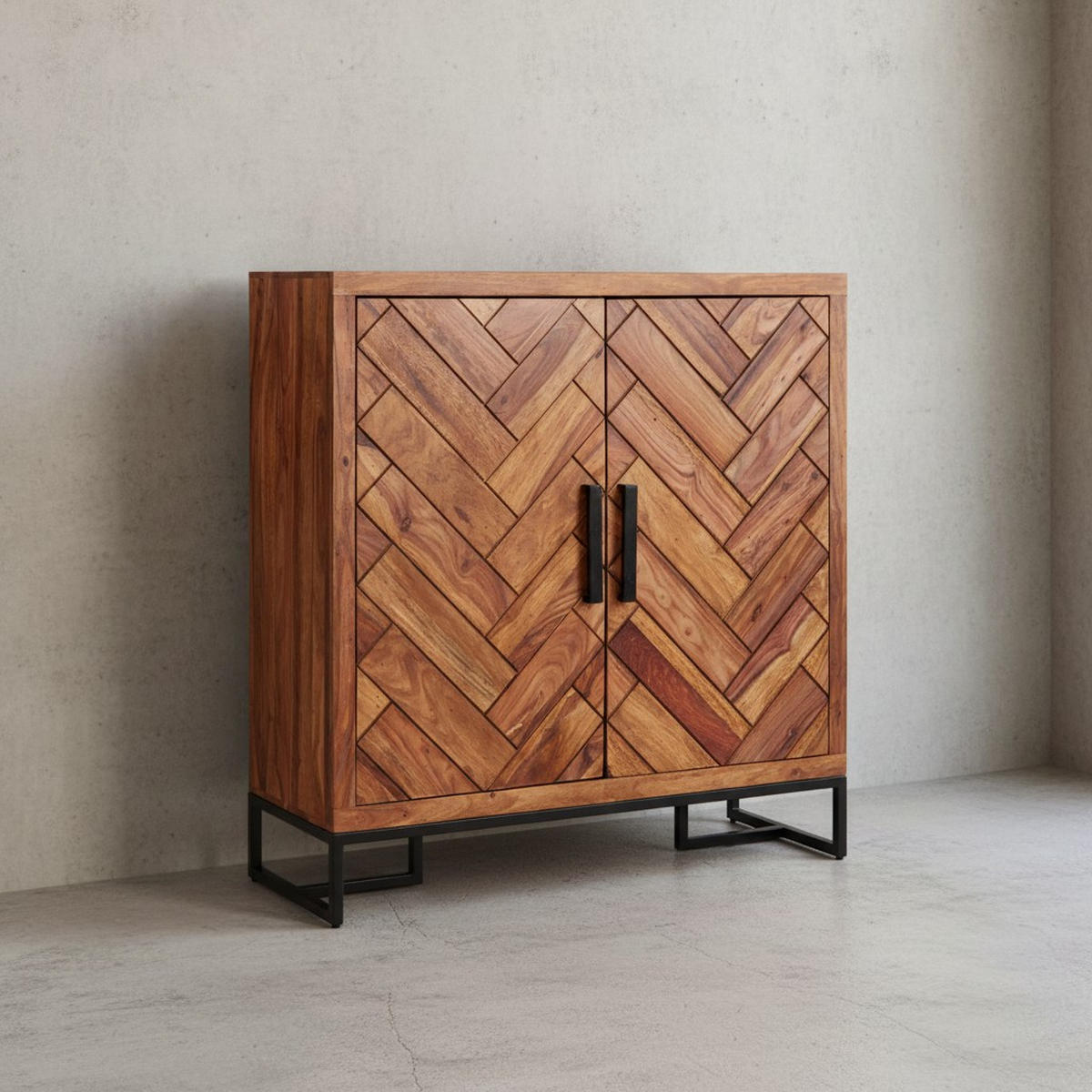 SCHUHSCHRANK – Massivholz, 100x105x40 cm, Fischgrätmuster, große Ablage - Schwarz/Braun, Holz/Metall (100/105/40cm) - KADIMA DESIGN