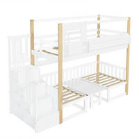 ETAGENBETT 90/200 cm DE-32747 mit klappbarem Tisch und Stauraumtreppe Weiß/Natur - Weiß, Holzwerkstoff (90/200cm) - ComfortXL