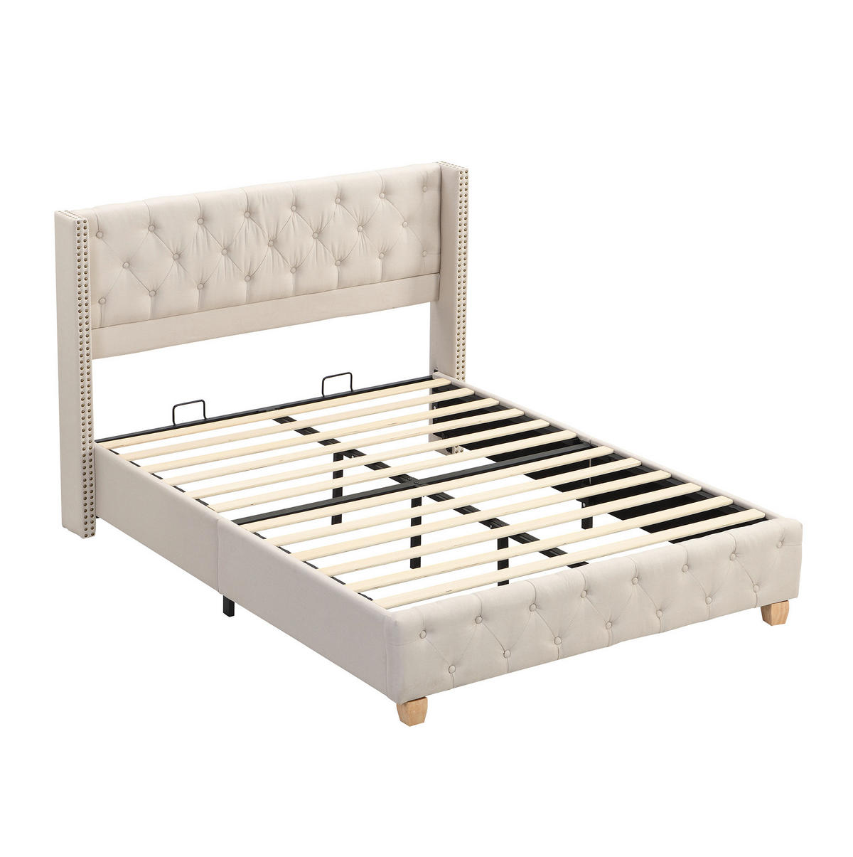 POLSTERBETT 160/200 cm in Beige aus Leinen mit Knopfheftung - Beige, Textil (160/200cm) - Flora Grace