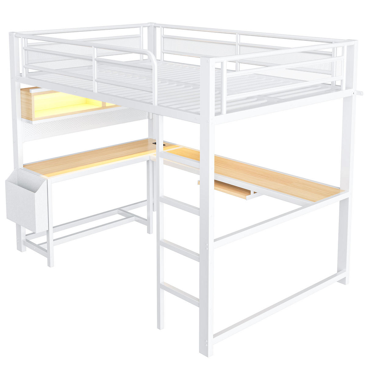 HOCHBETT mit Schreibtisch 140x200 cm Weiß 3-tlg. - Weiß, Metall (140/200cm) - Meubliv
