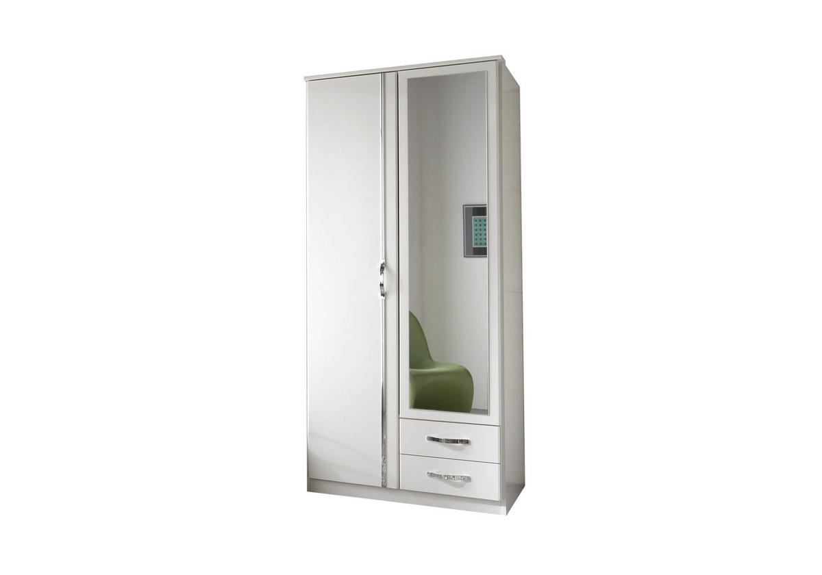 KLEIDERSCHRANK Duo in Weiß mit Aufleistungen in Chrom 91x199x58 cm (BxHxT) – Drehtürenschrank 91 cm Breite - Weiß, Holzwerkstoff (120/200/80cm)