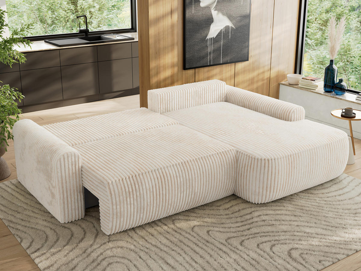 ECKSCHLAFSOFA CUBO L Creme Cord - rechts - Creme/Schwarz, Kunststoff/Textil (187/273cm) - MKS