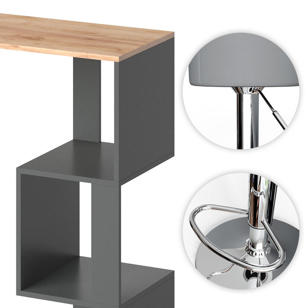 BARTISCH-SET Vincent Goldkraft Eiche 113 x 39.8 cm mit 2 Barhockern - Eiche Wotan, Holzwerkstoff (113/111.8/39.8cm) - Vicco