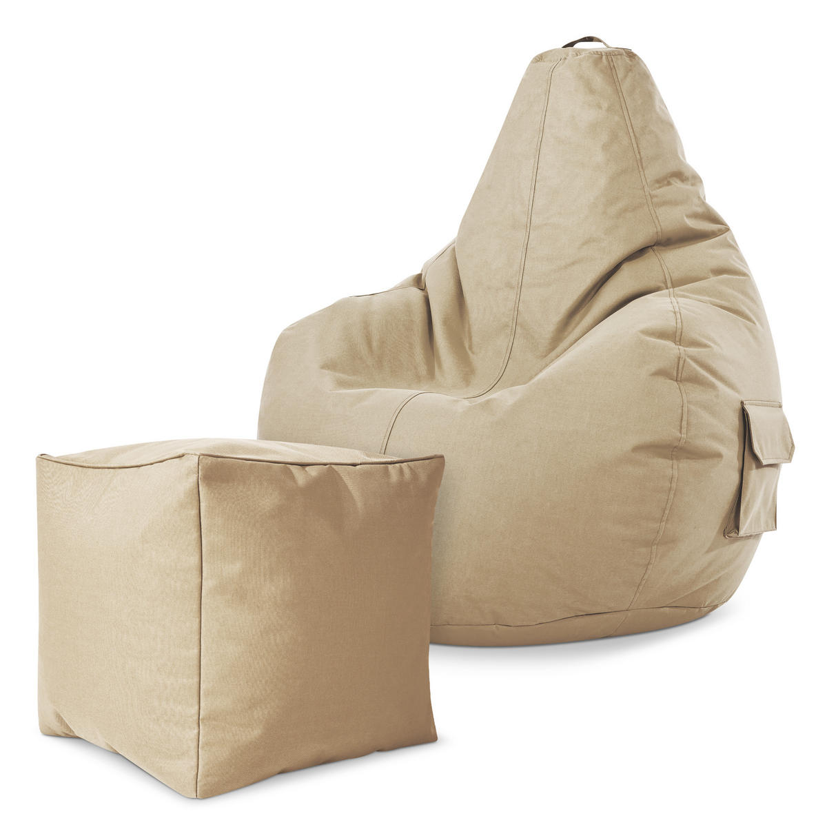 SITZSACK + Hocker "Cozy+Cube" 2er Set - Beige, Textil (70/90/80cm) - Green Bean