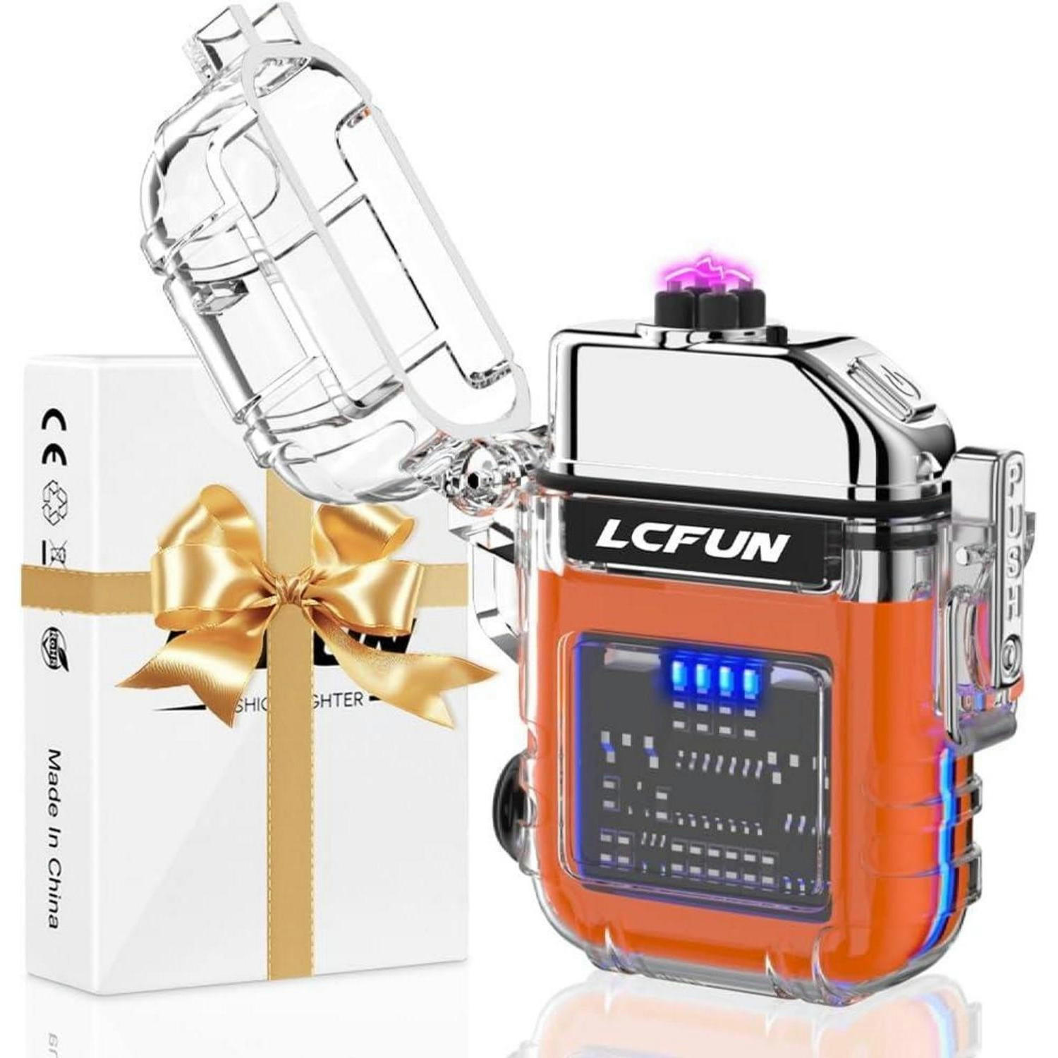 FEUERZEUG Elektrisch USB Aufladbar Wasserdicht Winddicht mit Taschenlampe Orange - Multicolor, Kunststoff (4/1.8/6.2cm)
