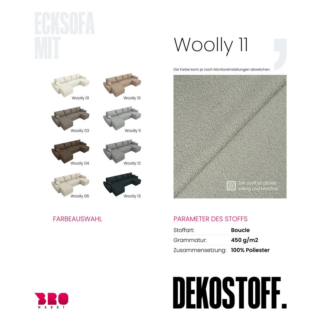 Thumbnail - Bromarkt Wohlandschaft, Hellgrau, Textil, 5-Sitzer, U-Form, 310x80x141 cm, Wohnzimmer, Sofas & Couches, Wohnlandschaften...