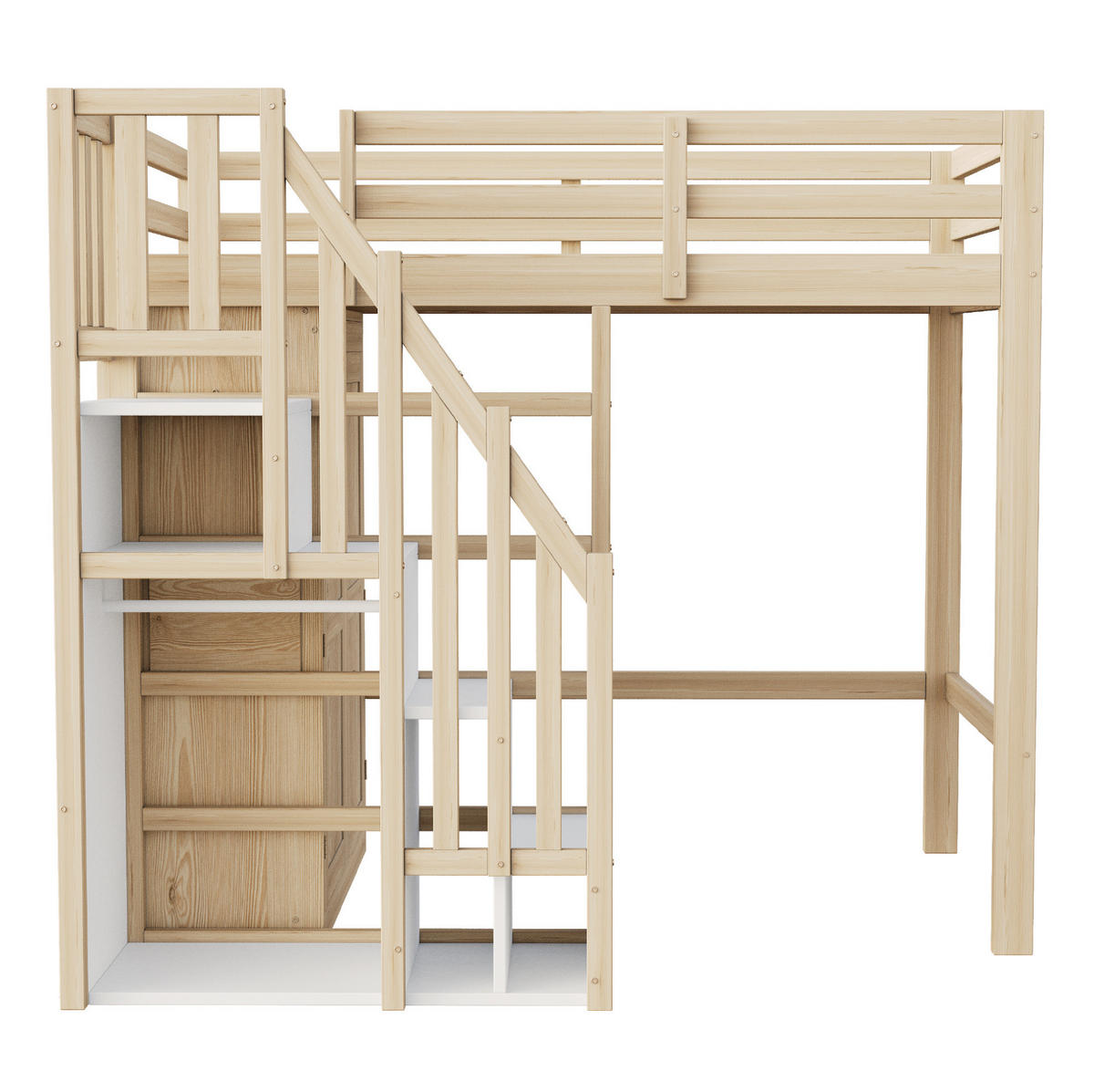 HOCHBETT 90/200 cm in Naturfarbe mit Kleiderschrank und Stauraumtreppe - Naturfarben, Holzwerkstoff (90/200cm) - Flora Grace