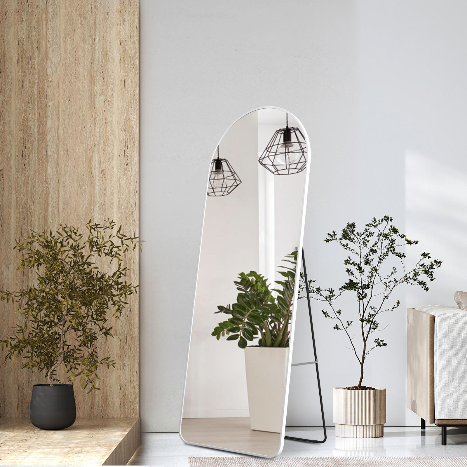 STANDSPIEGEL mit Rahmen Gehärteter Silberspiegel Weiß 160/60 cm - Weiß, Glas/Metall (60/160/160cm) - EMKE