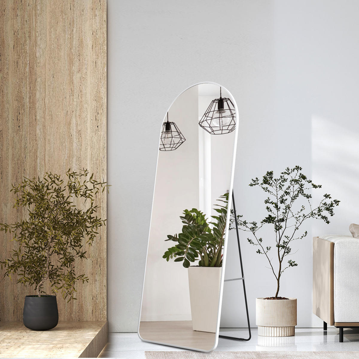 STANDSPIEGEL mit Rahmen Gehärteter Silberspiegel Weiß 160/60 cm - Weiß, Glas/Metall (60/160/160cm) - EMKE